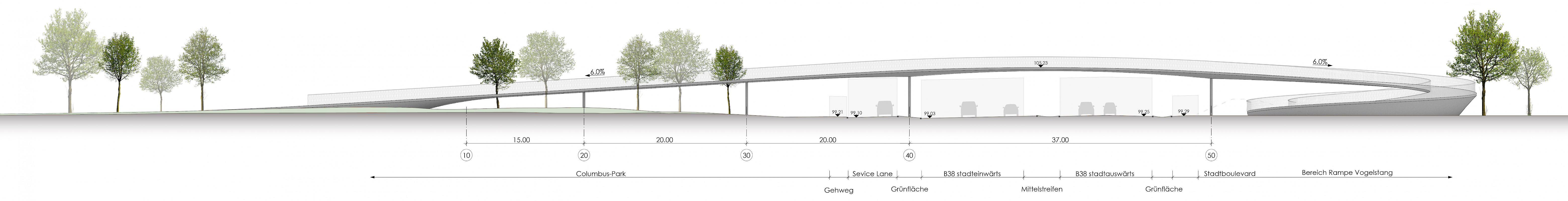 Längsschnitt, © Leonhardt, Andrä und Partner Beratende Ingenieure VBI AG / SCHOYERER ARCHITEKTEN_SYRA / BIERBAUM.AICHELE.landschaftsarchitekten